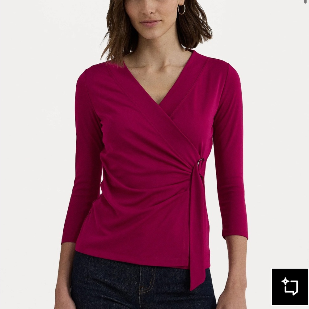 NWT Ralph Lauren petite Jainab mid sleeve fuchsia top
